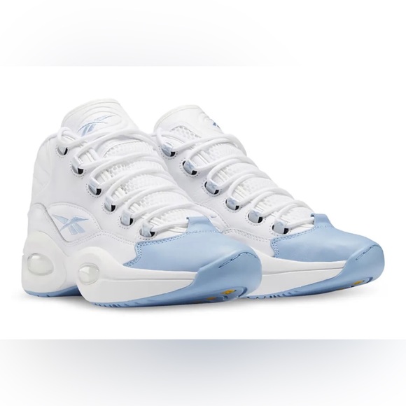 Reebok Question Mid GW8854 White Leather Basketball Baby Blue UNC Mens Size AI - Picture 1 of 5